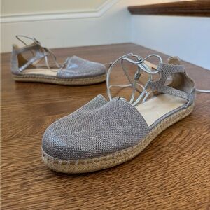 STUART WEITZMAN Walk My Way Glitter Lace Up Espadrilles Metallic Feminine 9.5